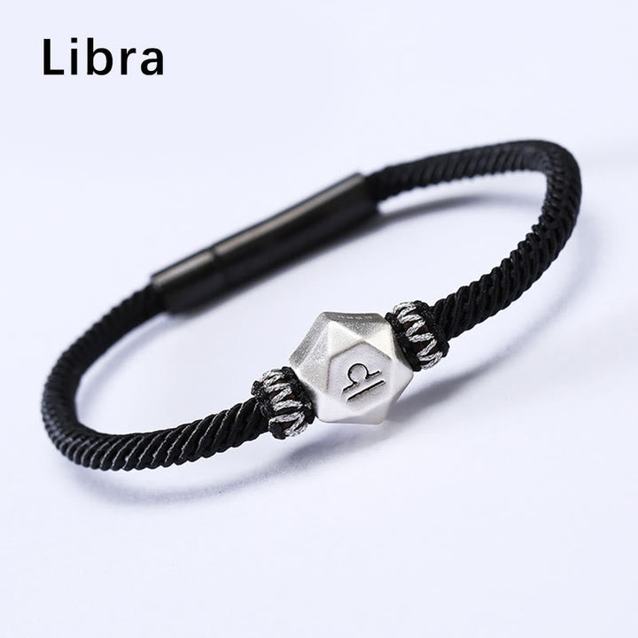 Libra Armband 925 Silber schwarzes Seil Sternzeichen Waage elegant