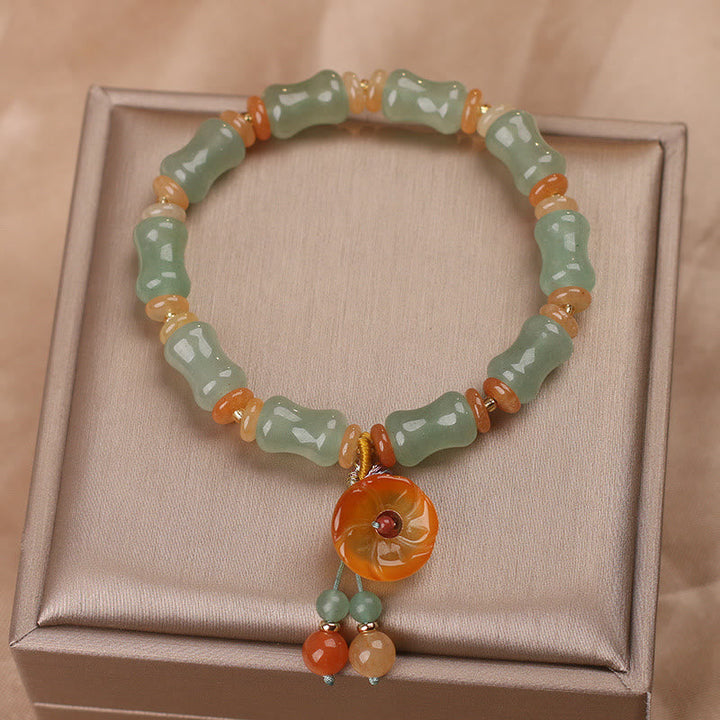 Jade Bambus Armband mit orange Achat Anhänger Glück elegantes Design