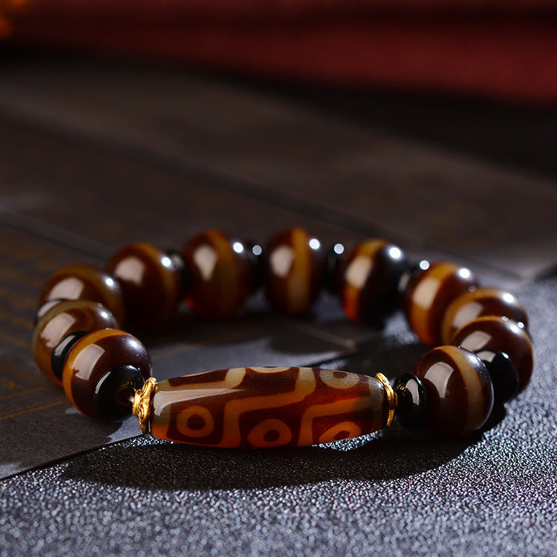 Armband Achat mit braunen Perlen und Dzi-Stein Wohlstand Segen
