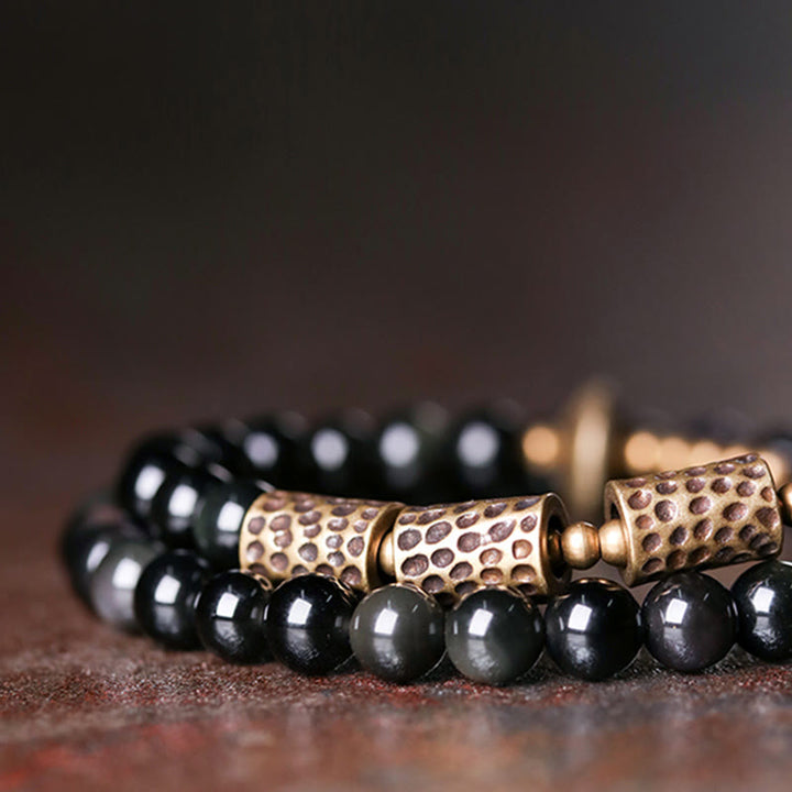Armband Obsidian Kupfer – Liebe schwarze Perlen Naturstein elegant