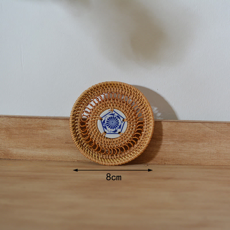 Teetassen-Untersetzer Rattan Blumenmuster Keramik Keramik-Untersetzer 8 cm