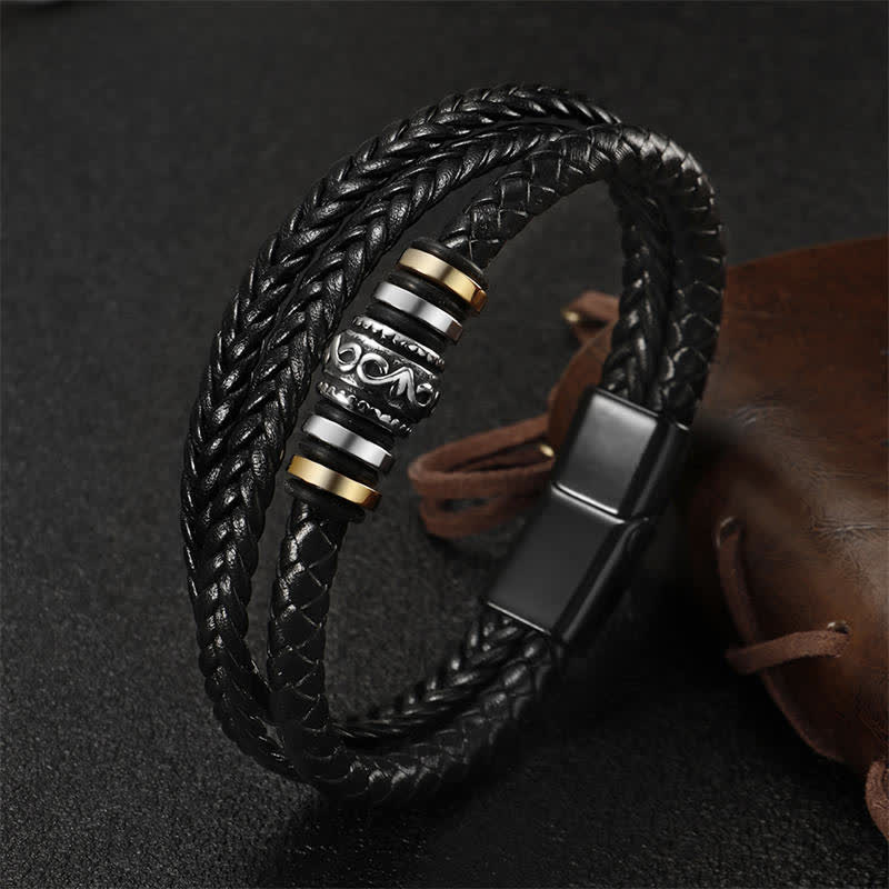 Armband – Balance schwarzes geflochtenes Leder Metallverschluss elegant getragen