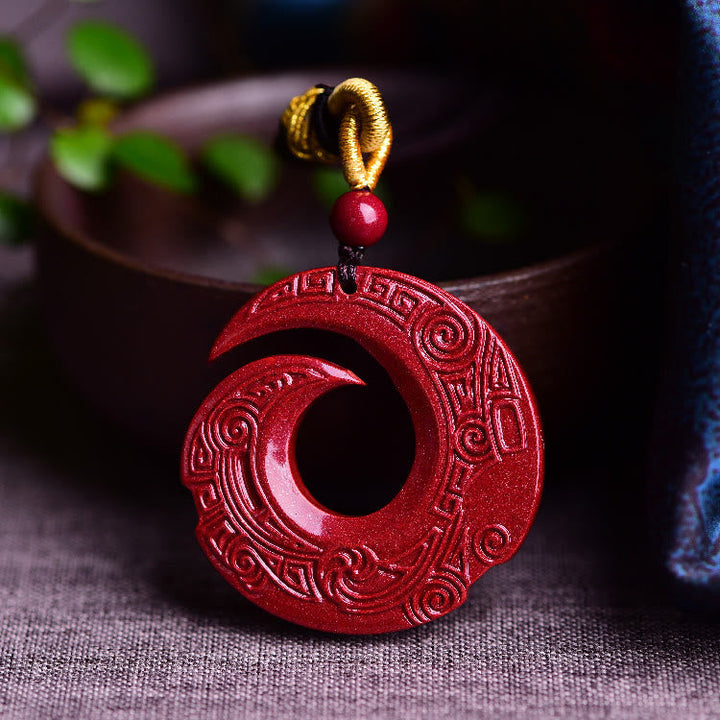 Zinnober Anhänger tibetische Kette rot Glücksbringer Spiralmuster