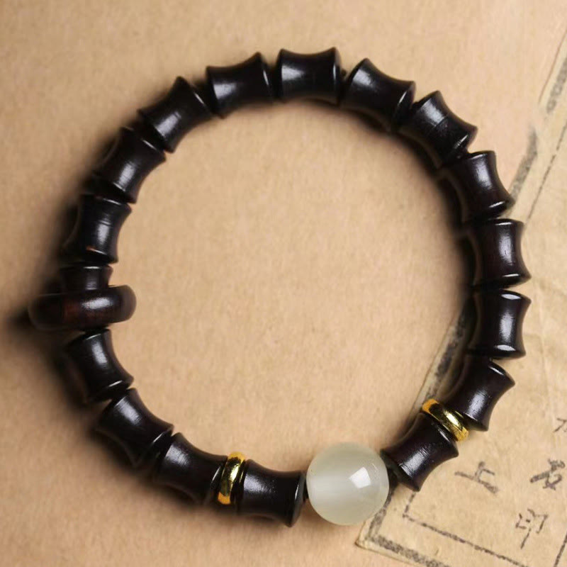Sandelholz Armband mit weißem Stein Bambus Perlen elastisch Herren Damen