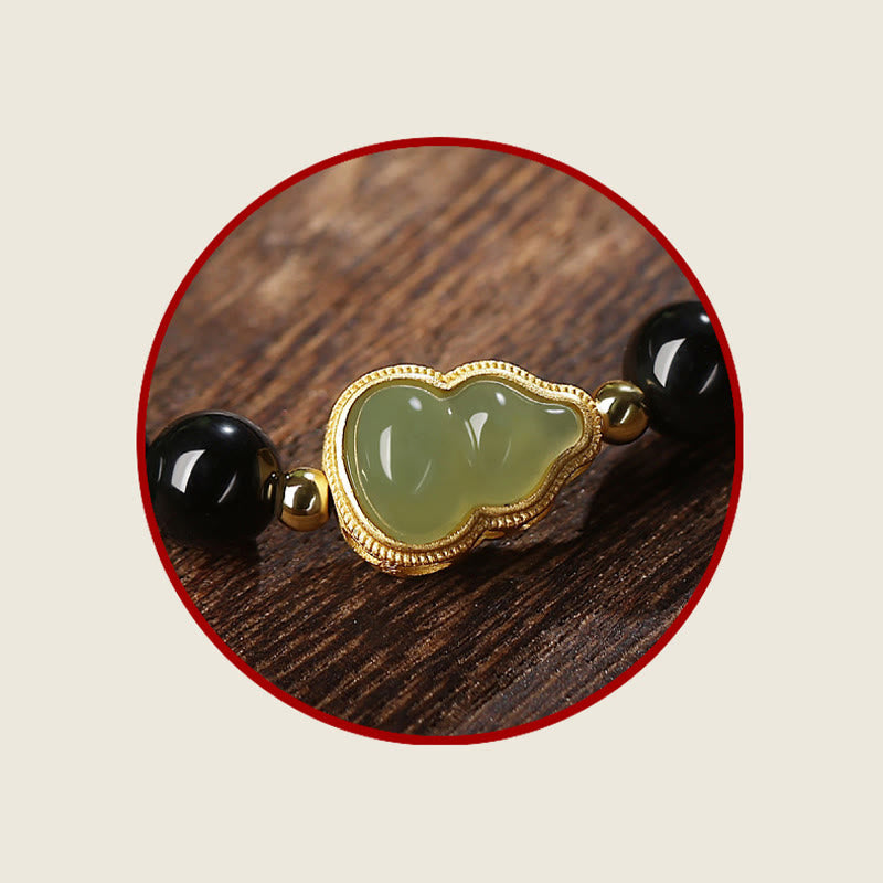 Armband Schwarzer Obsidian Jade – Stärke & Glück mit grünem Herzstein elegantes Design