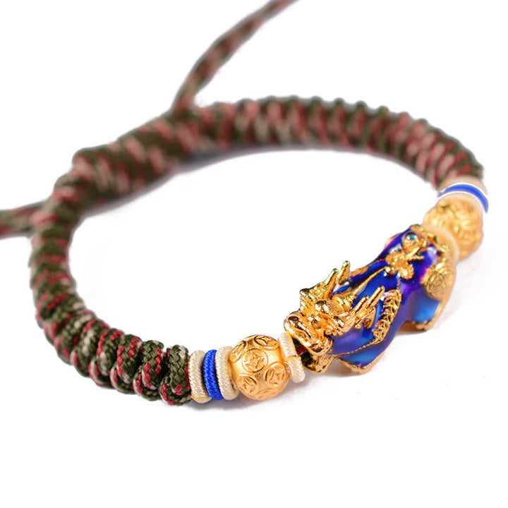 Armband Kupfer Pixiu – Wohlstand mit goldenem Drache blauem Stein elastisch
