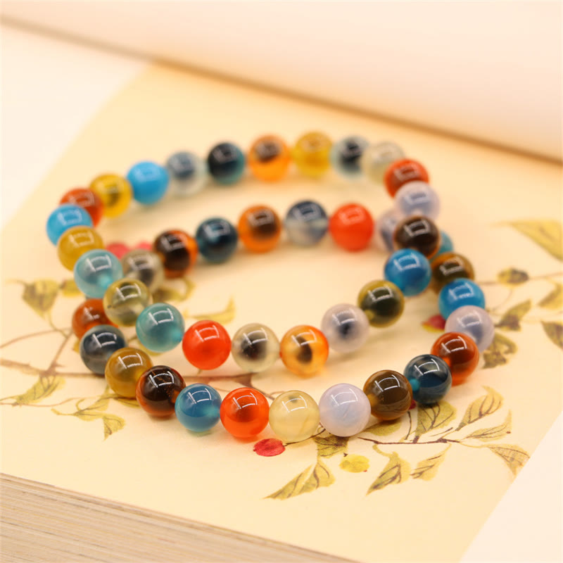 Bunte Achat Armband Heilung Stärke elastisch Naturstein Perlen.