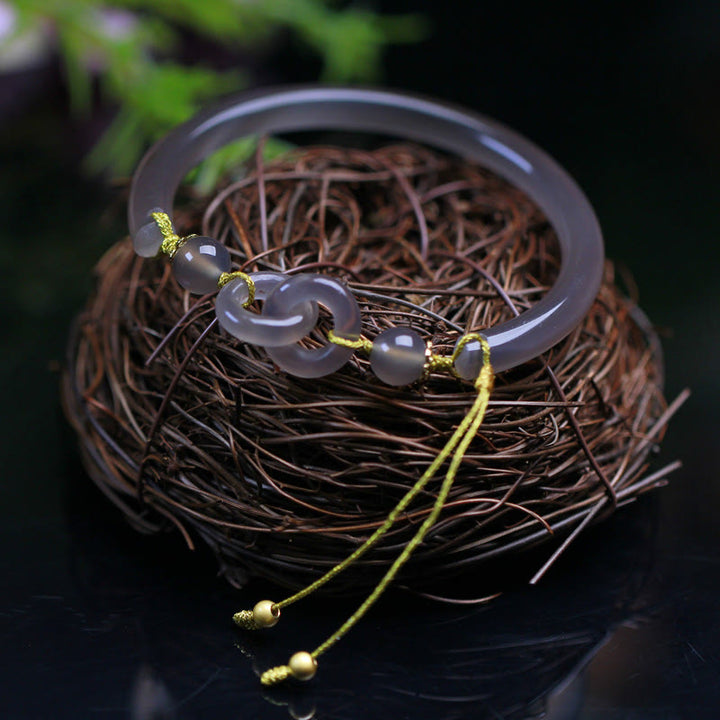 Achat Armband mit grauen Steinen und grüner Schnur Naturstein Schmuck