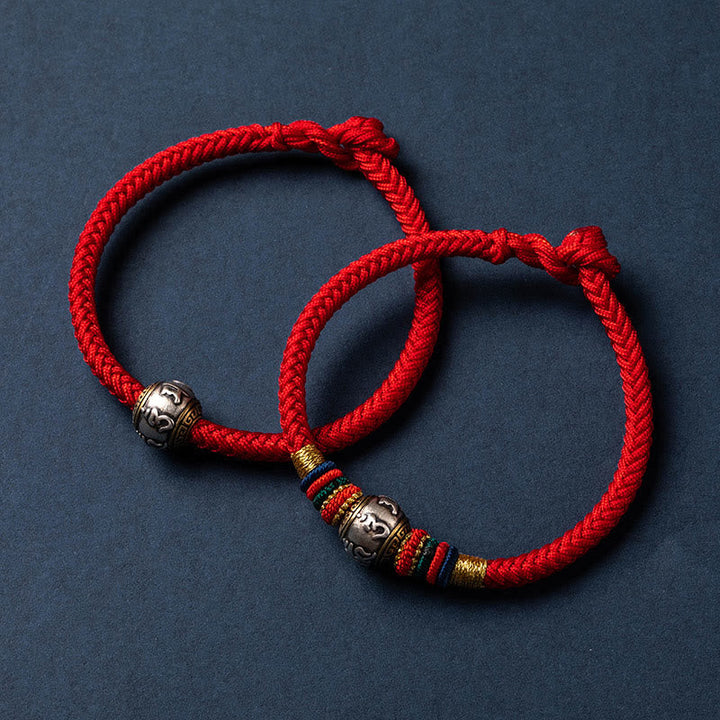 Rotes Armband 925 Silber Om Mani Padme Hum Schutz Glück Paar