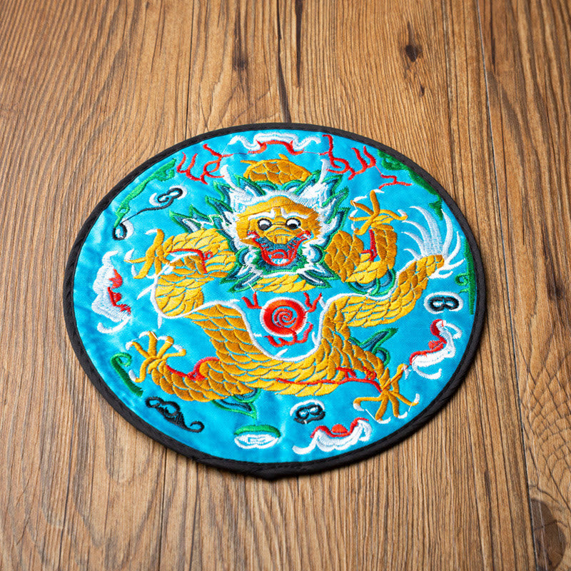 Teetasse Untersetzer Drachen Stickerei Kung Fu Hellblauer Drache