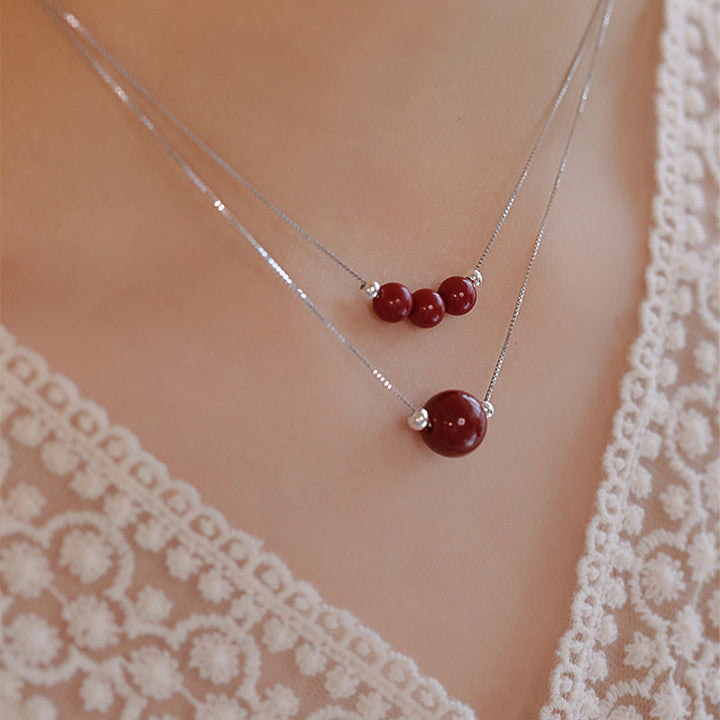Zinnober Anhänger Sterlingsilber Kette Perlen rot