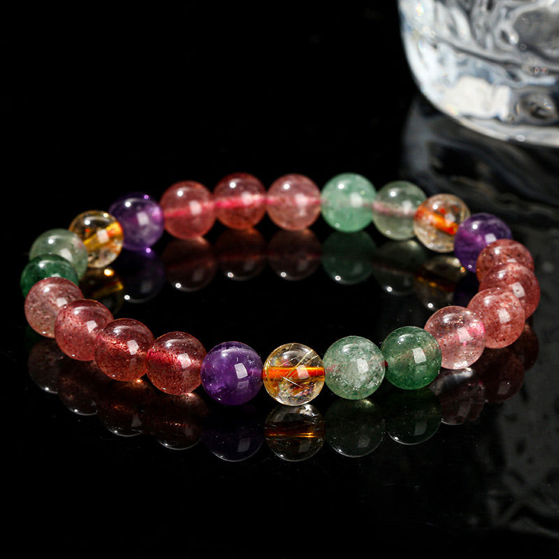 Armband Erdbeerquarz mit Amethyst und Jade Heilsteine elastisch
