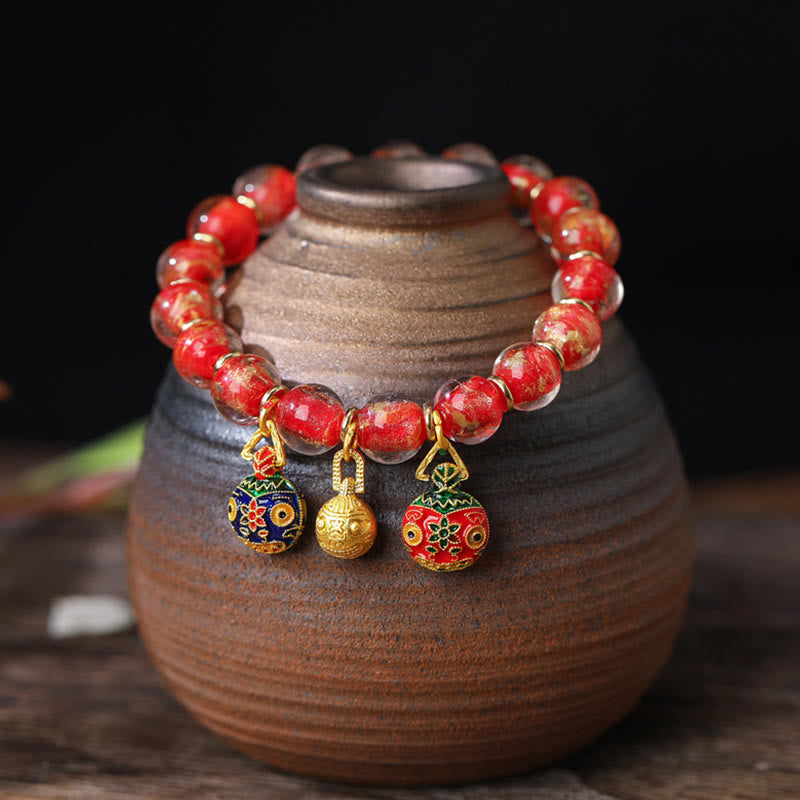 Rotes Armband Silber – Segen mit goldenen Anhängern Naturstein elastisch