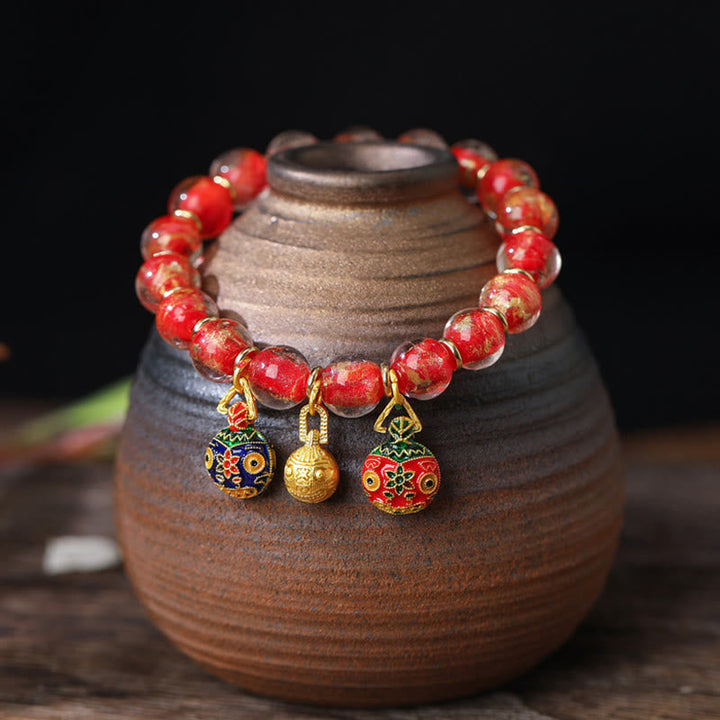Rotes Armband Silber – Segen mit goldenen Anhängern Naturstein elastisch