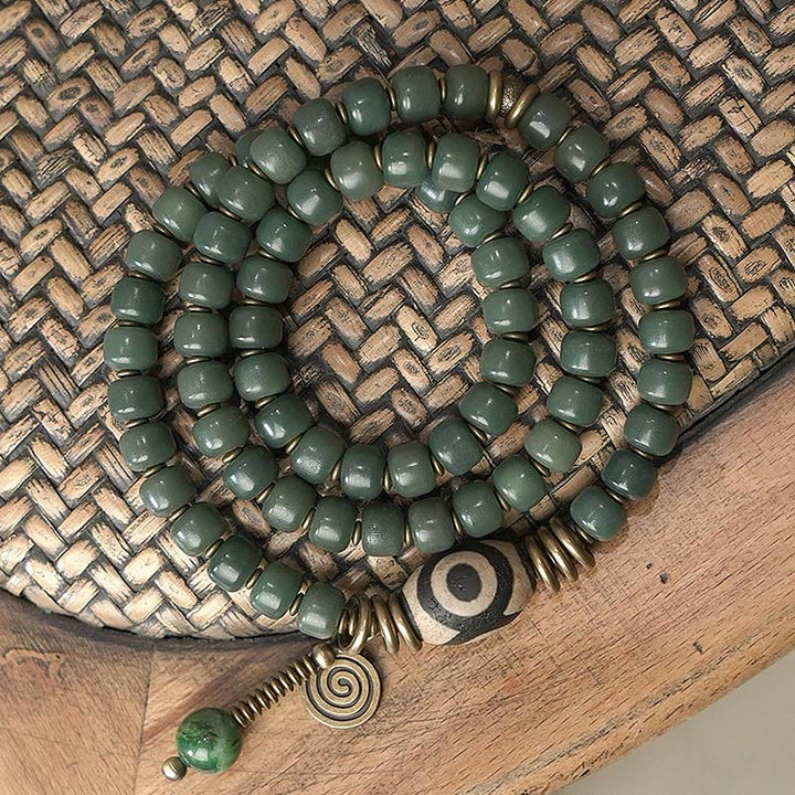 Bodhi Armband Frieden grüne Perlen Spirale Anhänger Naturstein elastisch