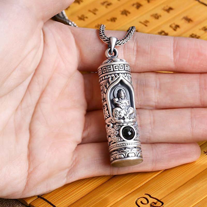Kette Kristall Tierkreis-Buddha Wohlstand Silber Anhänger Zylinder