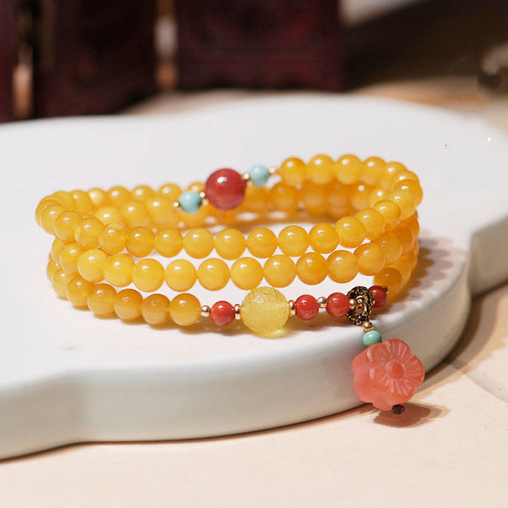 Gelbes Bernstein Armband – Heilung & Balance & Energie Blütenanhänger