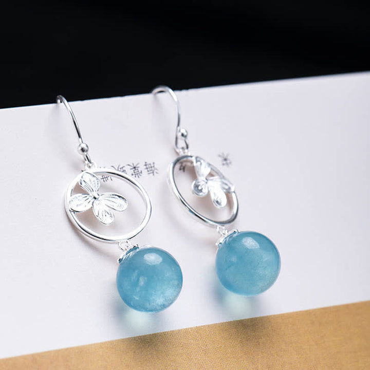 Aquamarin Ohrringe Blume Sterlingsilber blau Naturstein