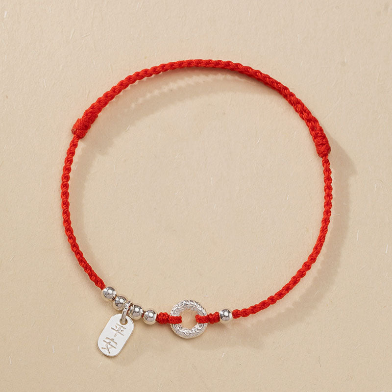 Rotes Seidenschnur Armband 925 Silber – Frieden mit Anhänger
