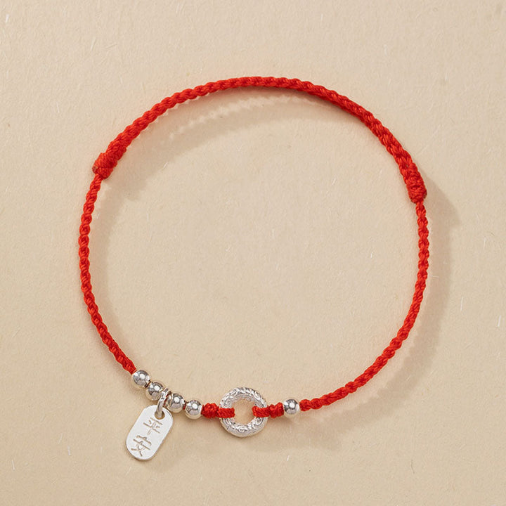 Rotes Seidenschnur Armband 925 Silber – Frieden mit Anhänger