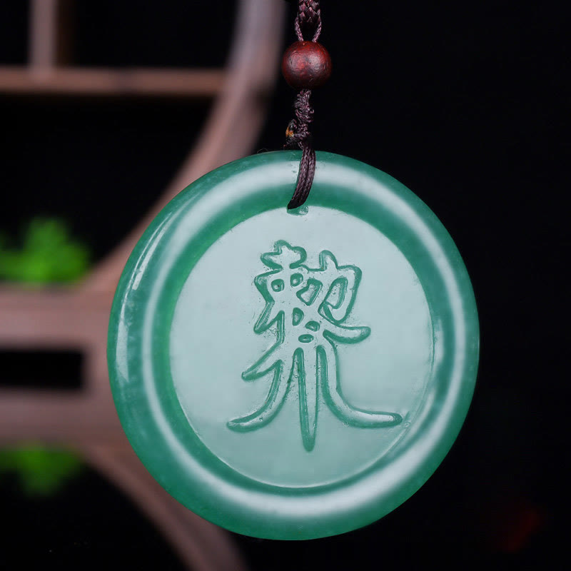 Grüne Aventurin Anhänger Chinesische Schrift Glück