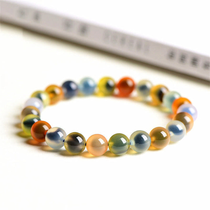 Armband Achat – Stärke & Harmonie bunte Naturstein Perlen elastisch getragen