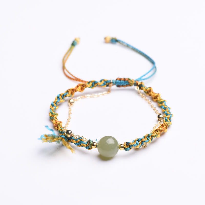 Armband Jade – Glück & Fülle Stärke grüner Stein geflochten gold blau