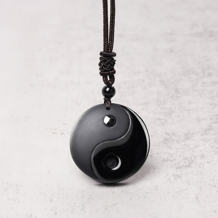 Schwarze Obsidian Kette Yin Yang Anhänger Naturstein Halskette