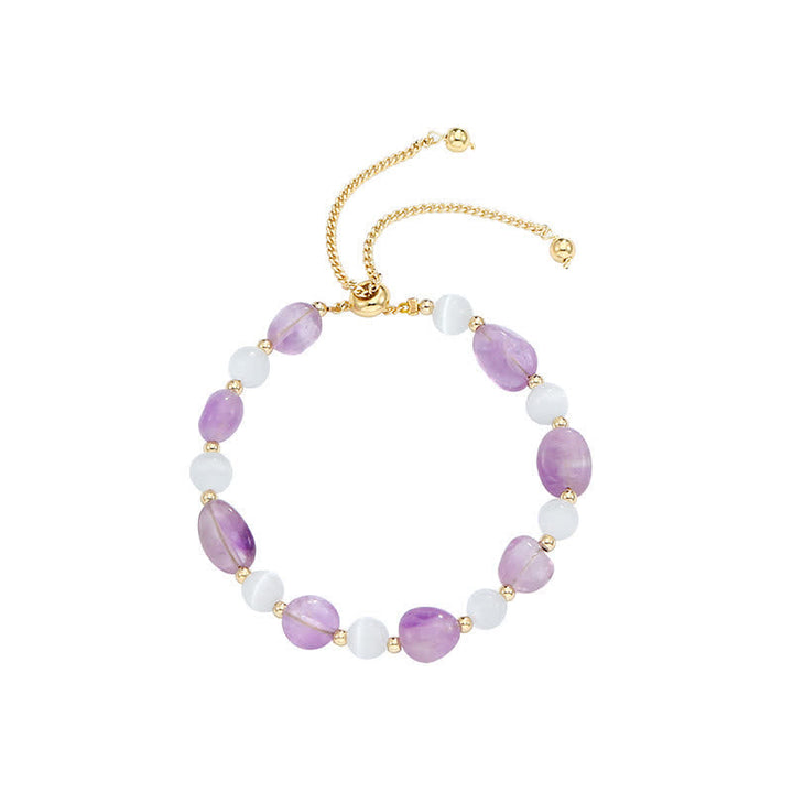 Armband Amethyst Kristall – Harmonie lila weiße Perlen Goldkette verstellbar