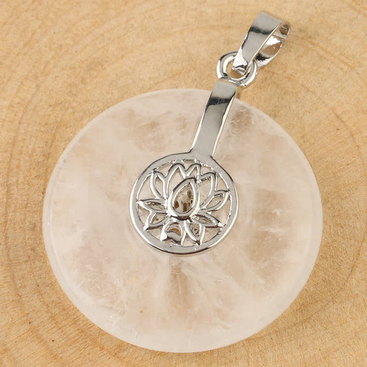 Rosenquarz Lotus Anhänger Silber Heilstein rund