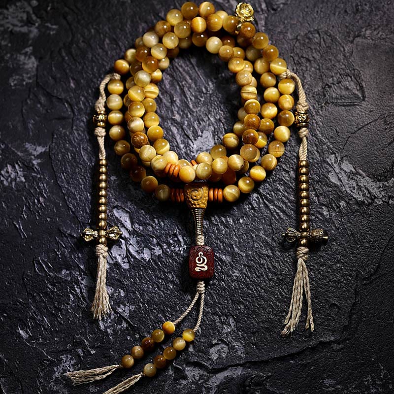 Mala Tigerauge Kupfer Schutz Stein Perlen Meditation Schmuck Kunstfaser.