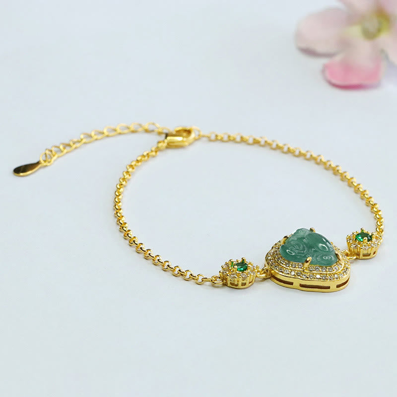 Armband Grüne Jade Buddha Gold Glück