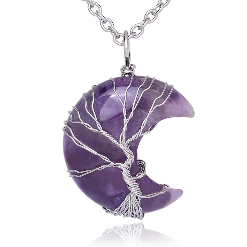 Anhänger Amethyst Mond Lebensbaum lila Naturstein Silber Kette