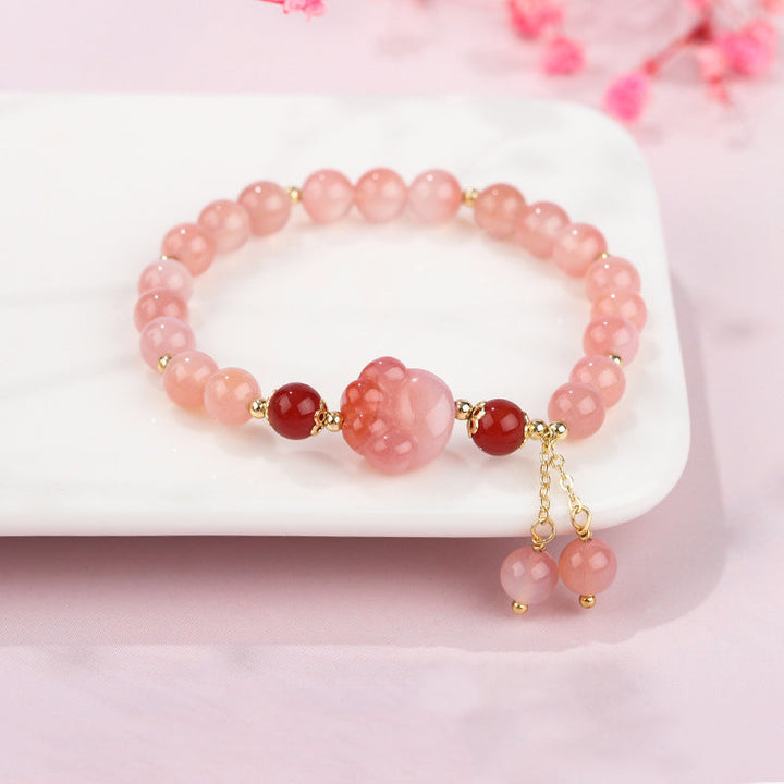 Roséquarz Armband Achat Katze mit roten Granaten elegantes Design