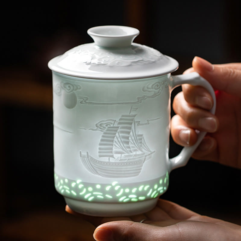 Große Teetasse Drache Phönix Linglong Porzellan Boot Sanfte Fahrt