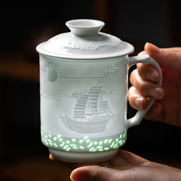 Große Teetasse Drache Phönix Linglong Porzellan Boot Sanfte Fahrt