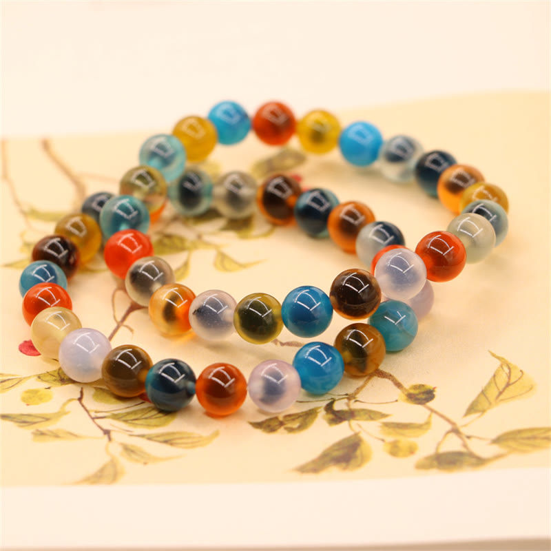 Armband Achat – Heilung & Stärke bunte Natursteine elastisch getragen