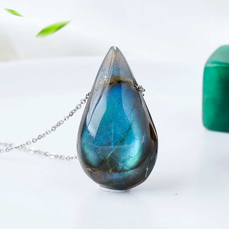 Labradorit Tropfen Anhänger Silberkette blauer Heilstein Naturstein Schmuck