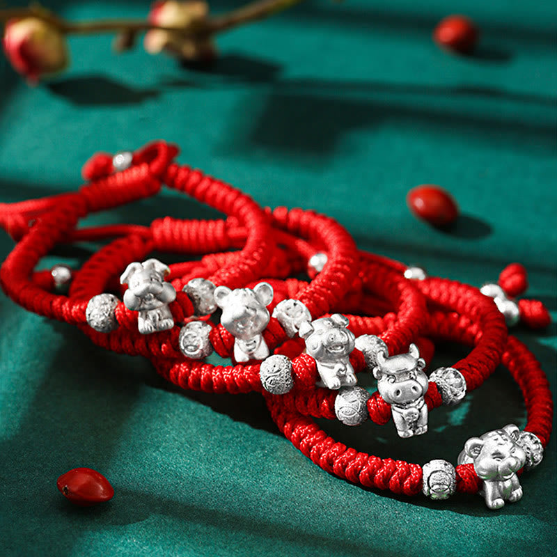 Rotes Armband 925 Silber Chinesisches Tierkreis Glück Elefant Perlen.