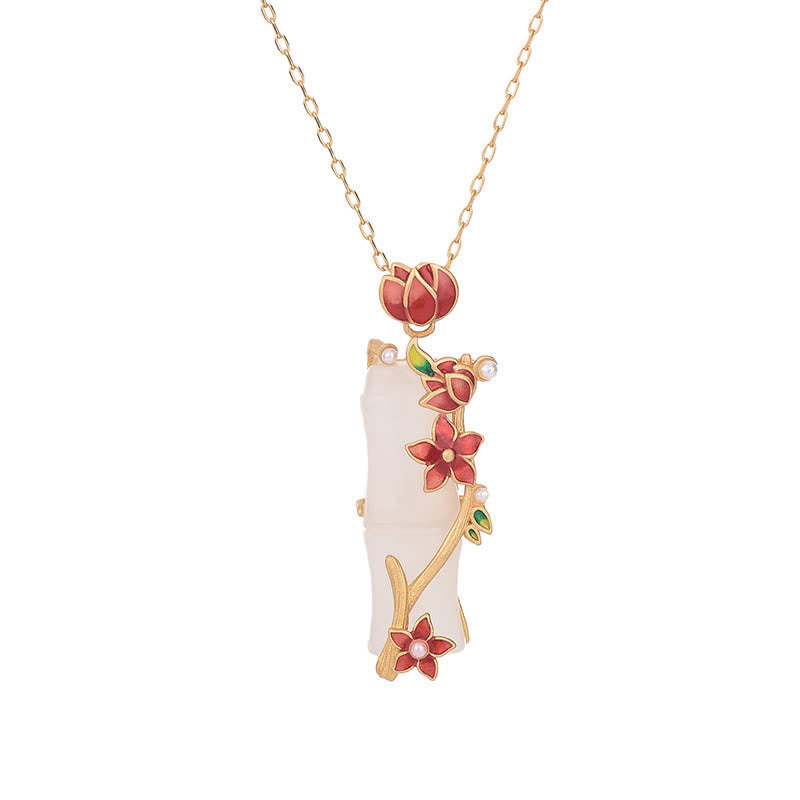 Kette Jade Lotus Bambus – Schutz & Wohlstand – Bild 5 – Jade Kette Lotus Bambus Anhänger rote Blüten Goldkette elegant