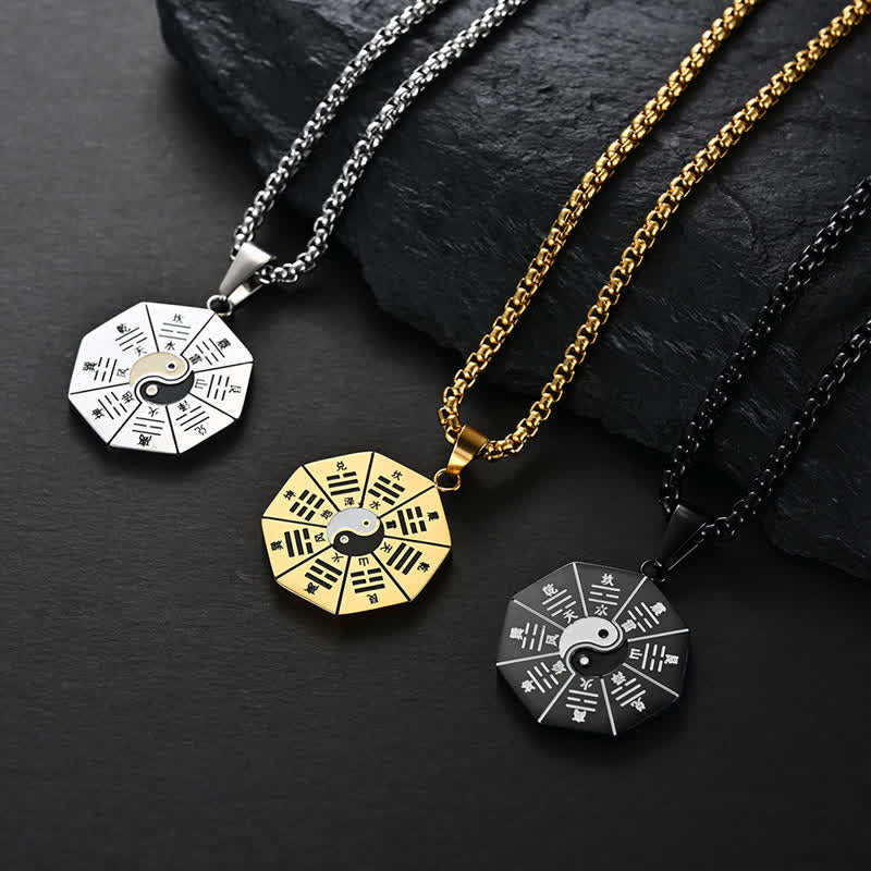 Kette Titanstahl Bagua Yin Yang Harmonie silber gold schwarz