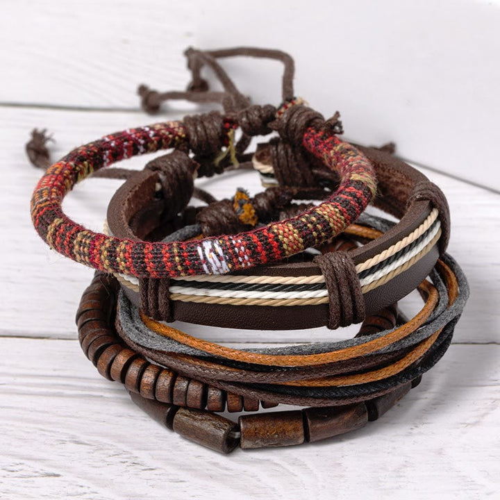 Wickelarmband Leder Holzperlen Vintage Style