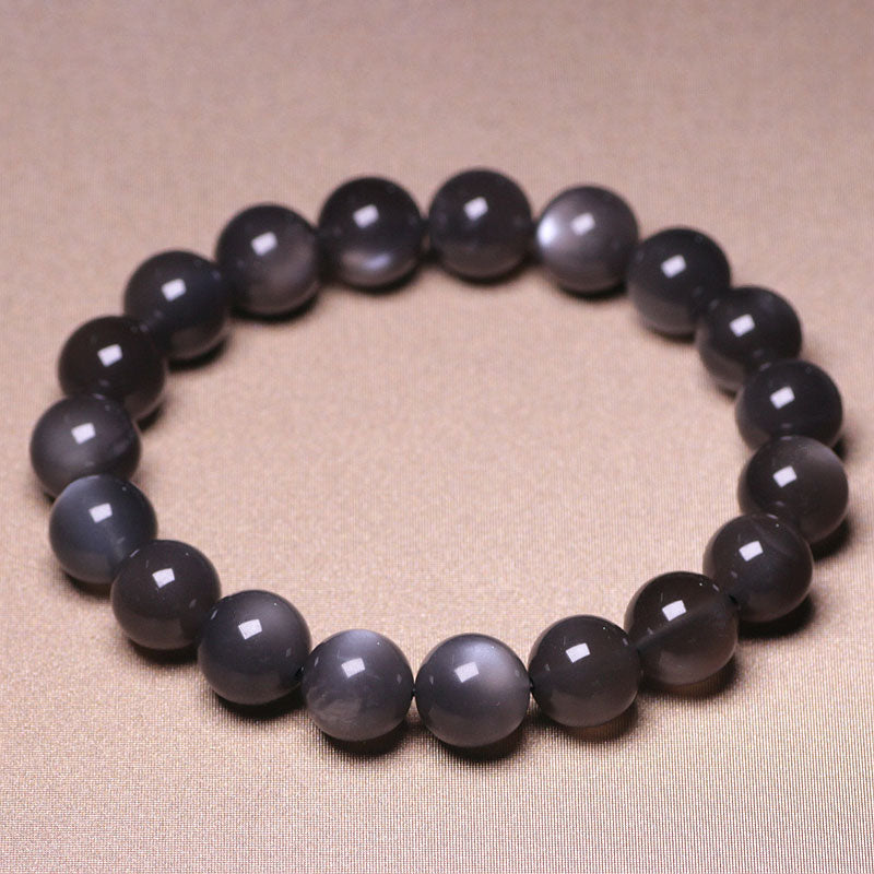 Armband Mondstein Mond – Liebe schwarze Perlen glänzend elastisch Naturstein