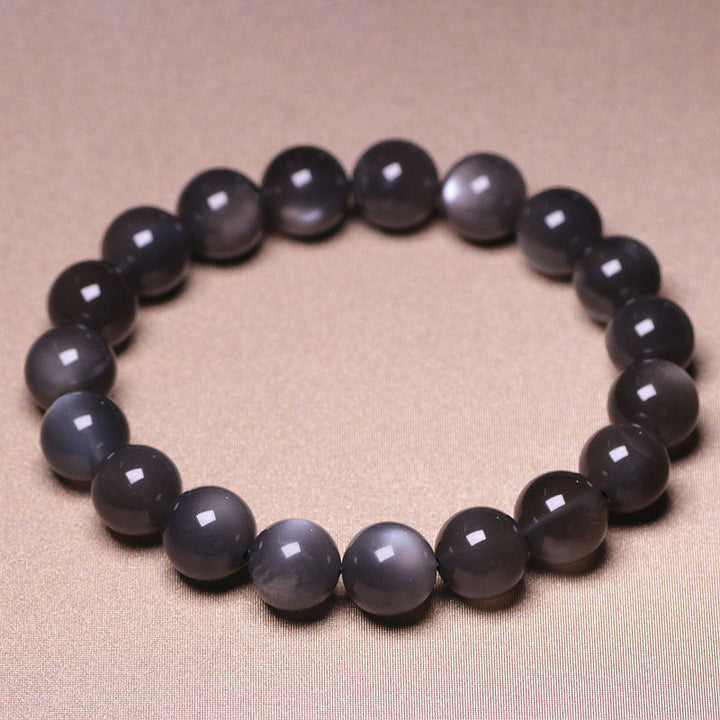Armband Mondstein Mond – Liebe schwarze Perlen glänzend elastisch Naturstein