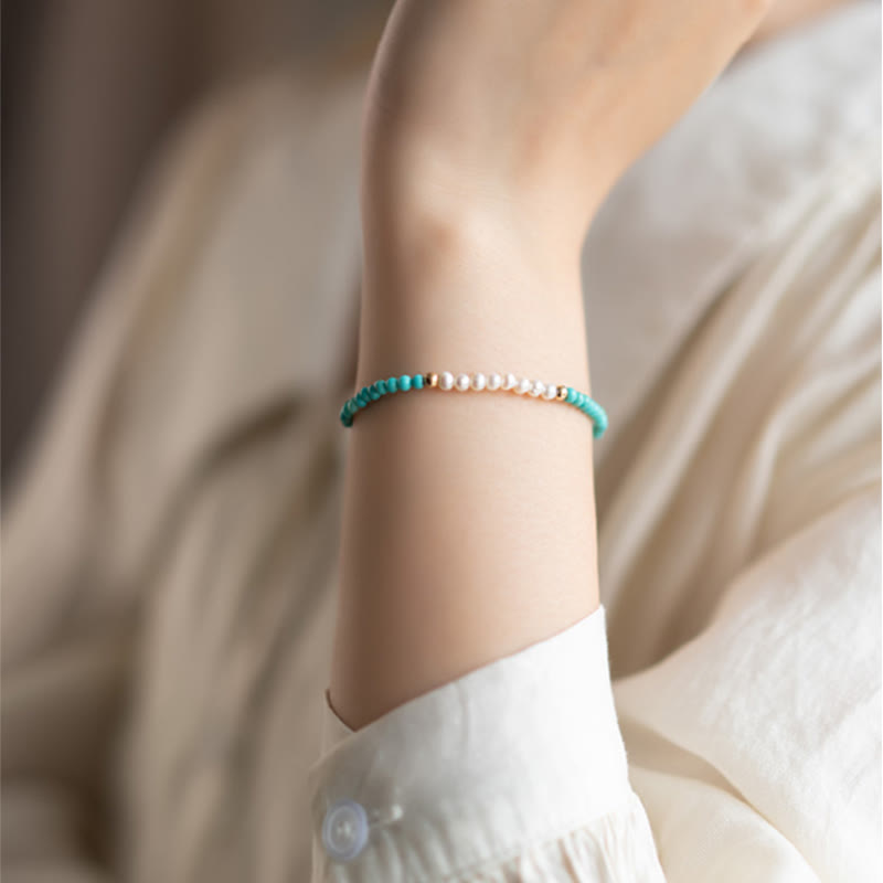 Armband 925 Silber Türkis elastisch Perlen Handgelenk getragen elegant