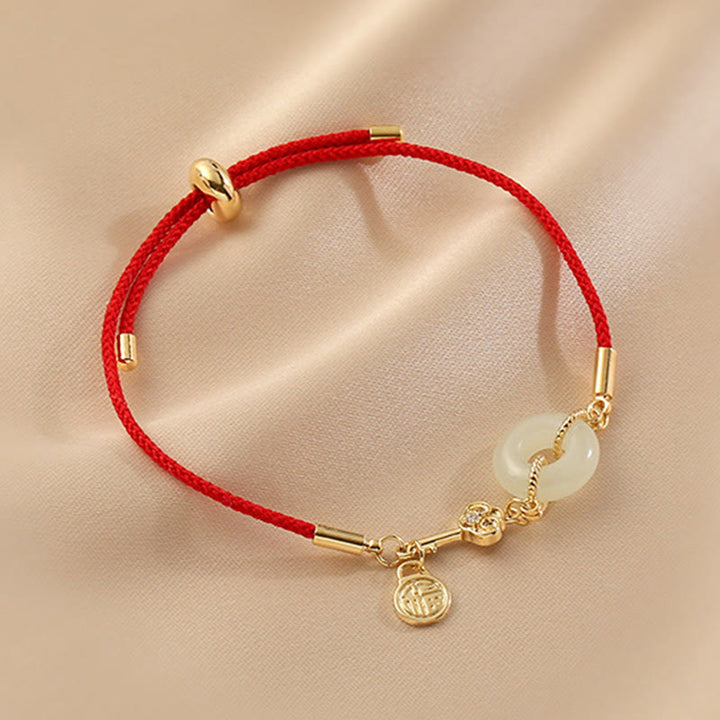 Armband Jade Friedensring Rot Fu Symbol Wohlstand