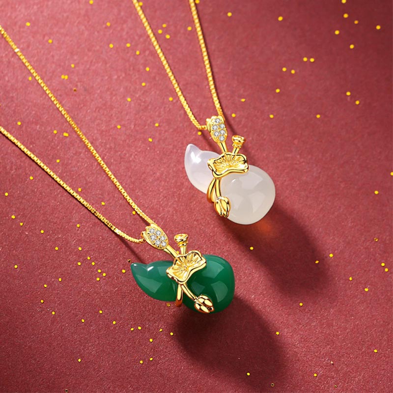 Kette Cyan Jade Kürbis Lotus Fülle Gold