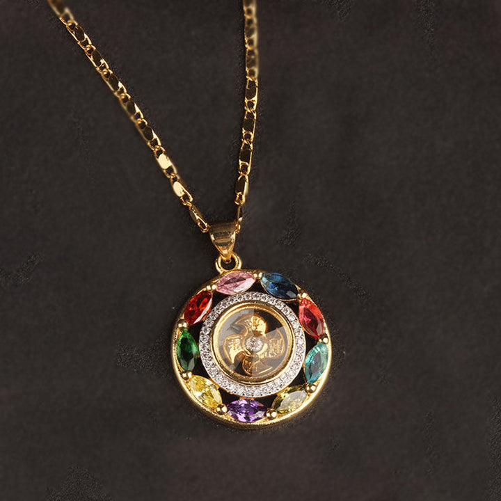 Goldene Kette Zirkon Kupfer – Wohlstand mit bunten Steinen Anhänger.