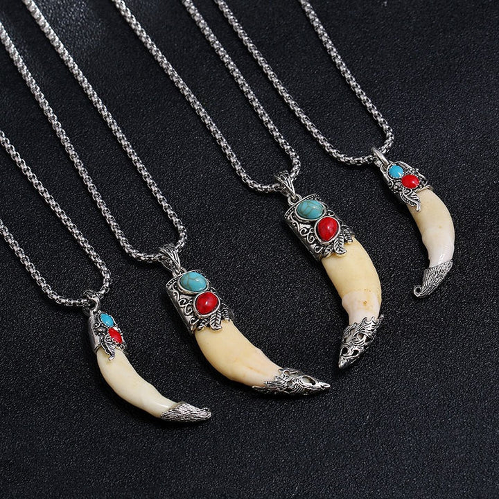 Kette Titanium Wolf Zahn Balance Türkis Silber