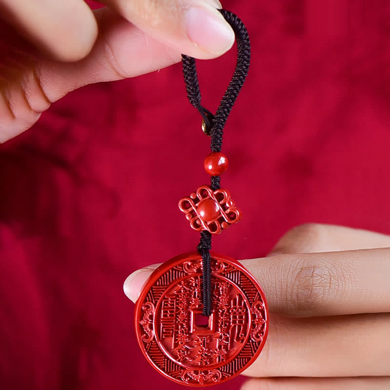 Zinnober Kette Münze Segen Rot